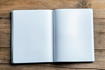 Fototapeta premium Open dotted notebook on wooden table. Dot grid paper notebook, diary, planner mockup