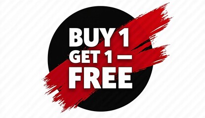 Bold Buy 1 Get 1 Free Promotion Highlighting Limited-Time Offer on Black Circular Background with Red Brush Strokes  
