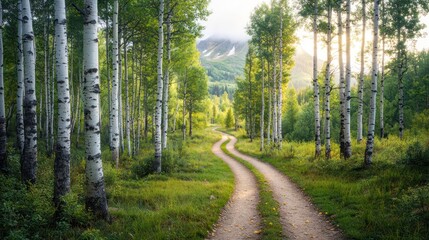 Winding path through aspen grove
