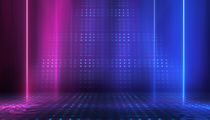 Abstract bright neon background scene with rays, spotlights, multi-colored background.
