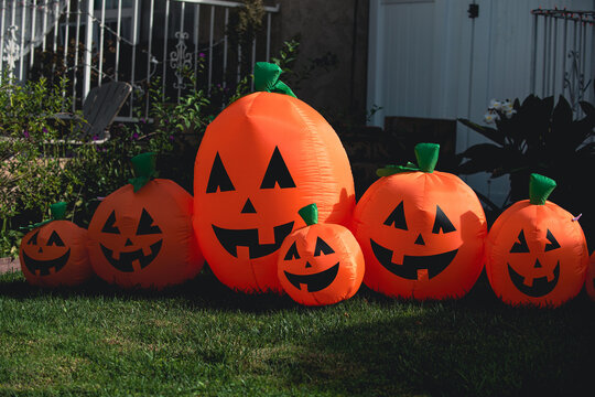 Pumpkins for Halloween decoration, vibrant orange color, fall celebrations and festive outdoor event. Fun and spooky atmosphere at parties, festivals, or home decorations