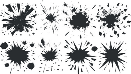 Set of comic-style explosion and burst shapes for graphic design use.