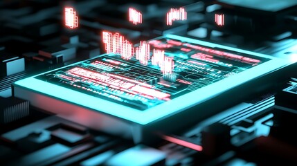 Abstract Digital Circuit Board with Glowing Data Transmission Pulses and Futuristic Technology Elements