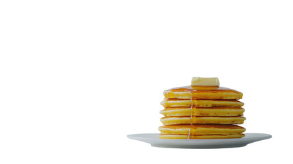 Fluffy Stacked Pancakes with Syrup Drizzling - Delicious Homemade American Breakfast Meal