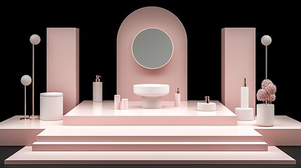 Elegant Minimalist Bathroom Scene with Soft Pink Accents and Modern Accessories for Design Inspiration