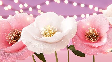 Beautiful delicate flowers with soft petals and golden centers against a dreamy bokeh background