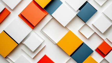 Top down view of interlocking geometric squares with contrasting colors on a white background