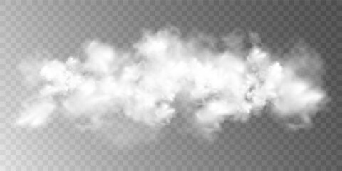 Vector realistic cloud, smoke or fog on isolated transparent background. Cloud png. Cloud, smoke, fog png