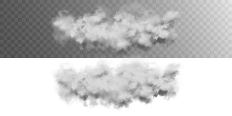 Vector realistic cloud, smoke or fog on isolated transparent background. Cloud png. Cloud, smoke, fog png