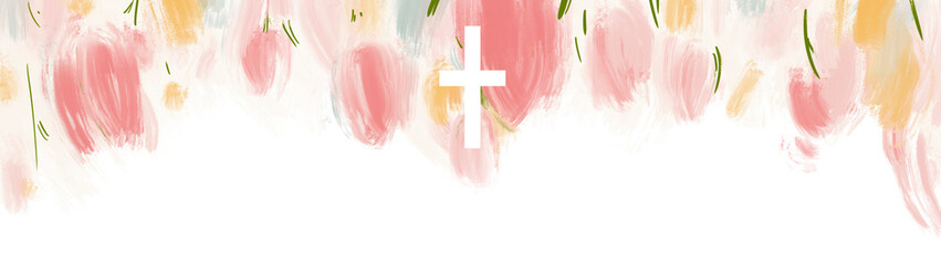 png Watercolor Easter cross clipart. Floral crosses Banner on transparent background 