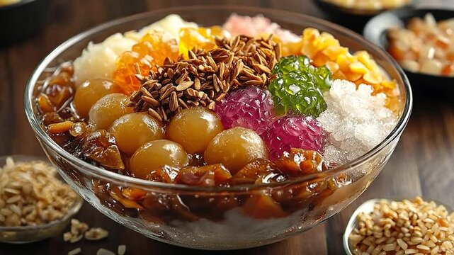 cheng tng dessert with colorful toppings video singapore cuisine