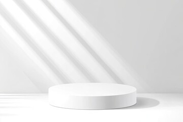 Simple, clean, white pedestal product display.  Soft,  natural light
