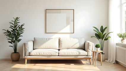 Elegant Scandinavian Sofa Setting with Indoor Plants

