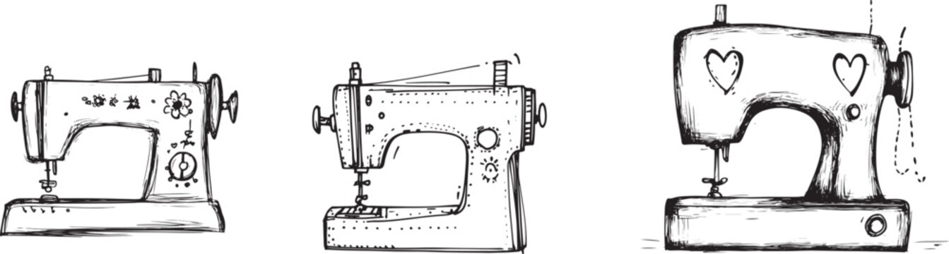 set of doodle sewing maching drawings