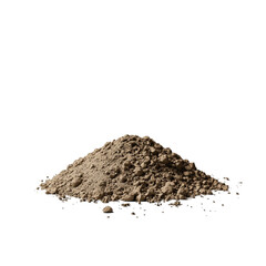 A mound of earthy brown soil sits on a white background a simple earthy image