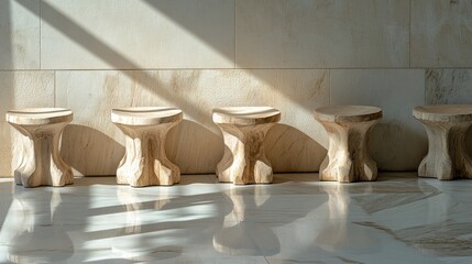 Fototapeta premium A row of handcrafted ablution stools