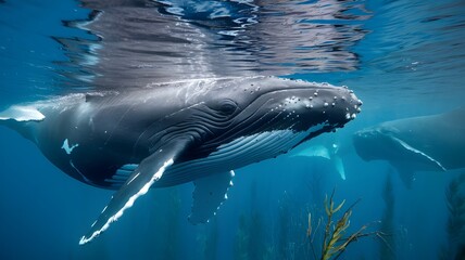 Naklejka premium Humpback whale swimming underwater