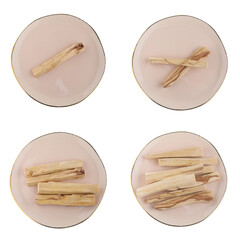 Palo santo sticks on white background, top view