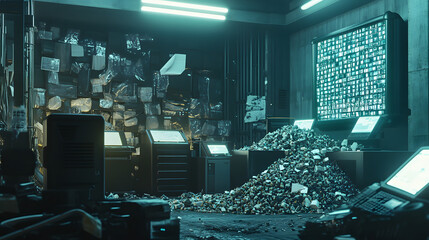 A waste-free future where digital waste management systems use advanced algorithms and AI-powered machines to sort and recycle materials in real time.