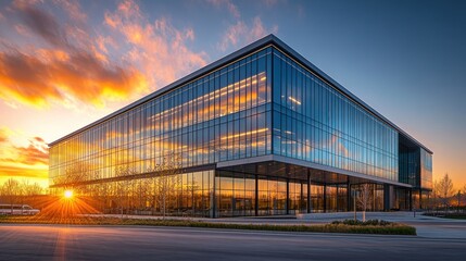 Obraz premium Modern Glass Office Building at Sunset