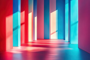 Fototapeta premium カラフルな光と影が織りなす空間での芸術的な対比が際立つ