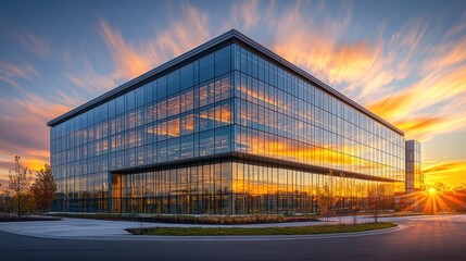 Fototapeta premium Modern Glass Office Building at Sunset