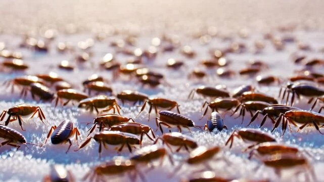 Insects Swarm Across Sandy Landscape During Sunset in Natural Habitat