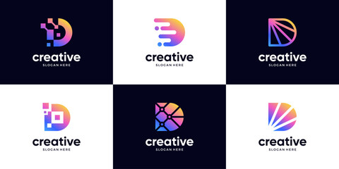 Set of Letter D modern logo template. gradient digital data connection logo template elements.