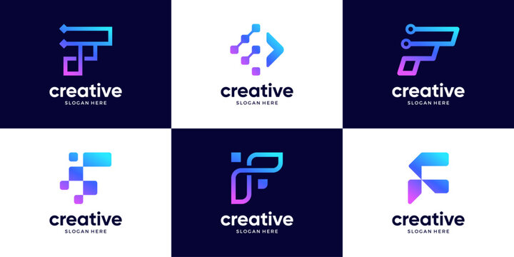 Abstract letter F logo set. future symbol for business, digital, connection, data.