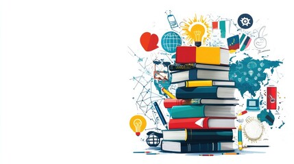 Global Education: A Stack of Books Representing Worldwide Learning and Knowledge
