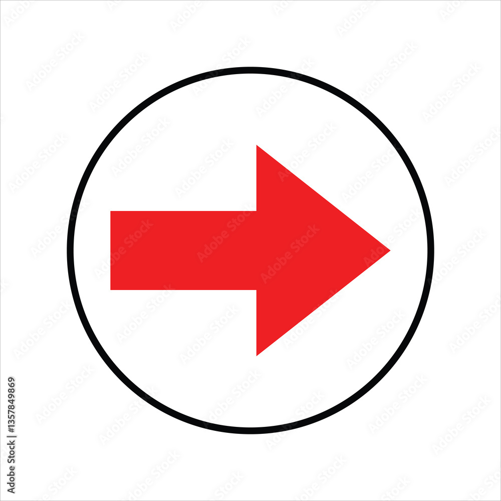 Poster single headed red arrow icon in circle. one ended arrow illustration. multi colored single headed ar
