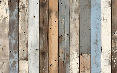 Colorful wooden planks create a rustic wall texture