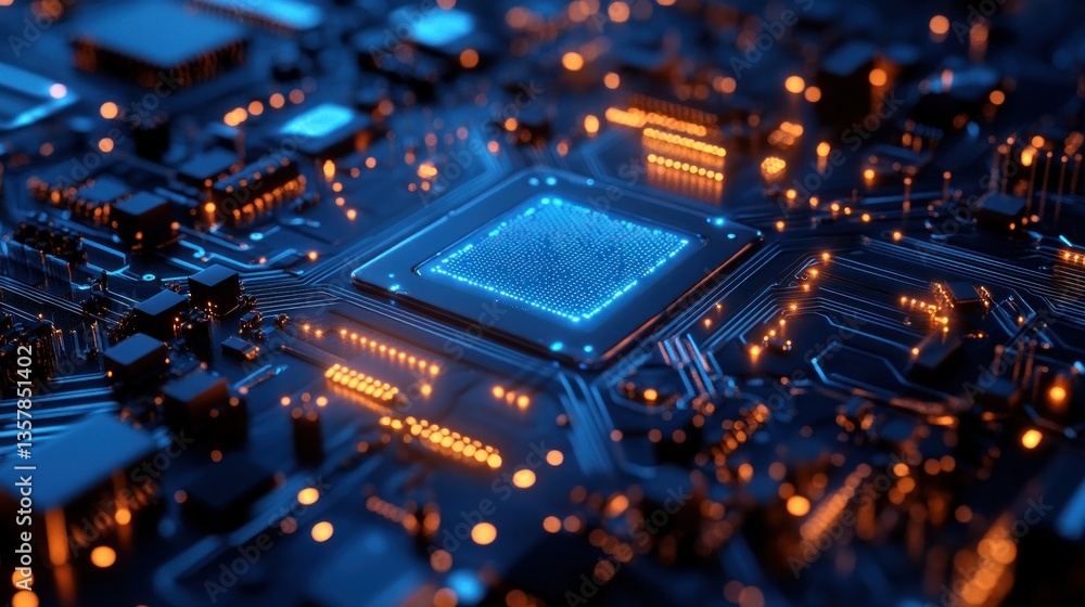 Aufkleber illuminated circuit board: a glowing microchip's intricate design
