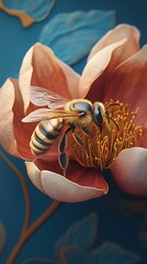 Busy bee collecting nectar from a beautiful flower, selective focus
