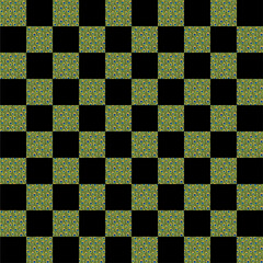 Black and white chessboard with checkered pattern and square tiles