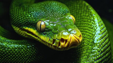 Obraz premium Green tree python, close-up portrait. Generative AI