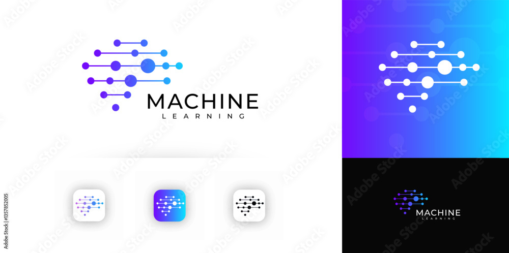 Aufkleber Abstract brain shape with connected circular nodes symbolizing data processing, evokes innovation and intelligence. Neural network, AI, tech branding, startup identity. Modern minimal vector logo.