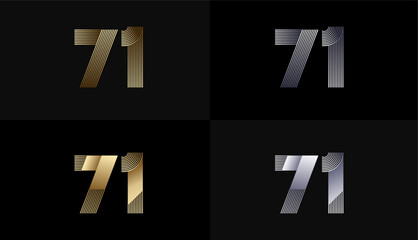 Number Design Line Stripes in Luxury Gold 71th, 71th Years Anniversary with Gold Metallic Line ,Luxury, Line and shape concept.