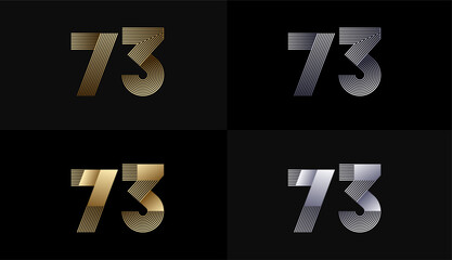 Number Design Line Stripes in Luxury Gold 73th, 73th Years Anniversary with Gold Metallic Line ,Luxury, Line and shape concept.