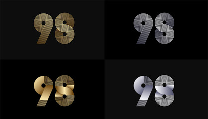 Number Design Line Stripes in Luxury Gold 98th, 98th Years Anniversary with Gold Metallic Line ,Luxury, Line and shape concept.