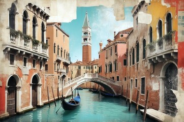 Canal view in Venice with historic buildings and a bridge during a clear day