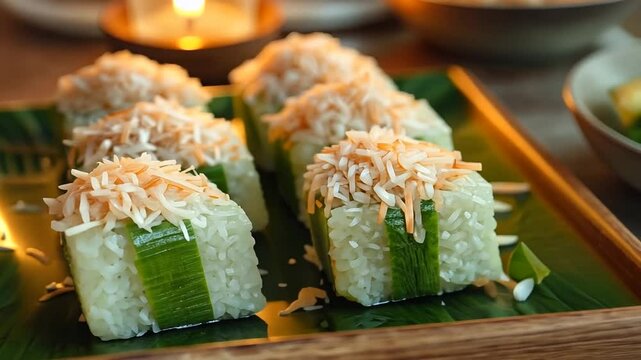 ondeh-ondeh coated with pandan-infused coconut video singaporean cuisine