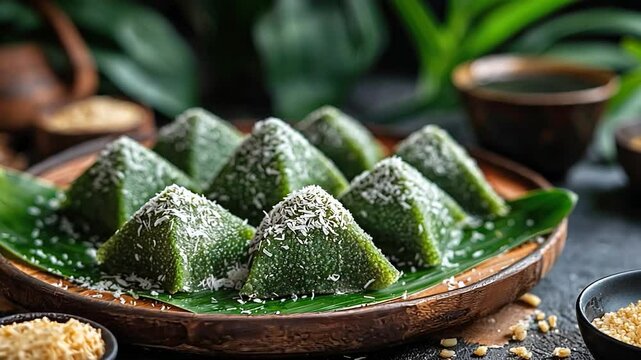 ondeh-ondeh coated with pandan-infused coconut video singaporean cuisine