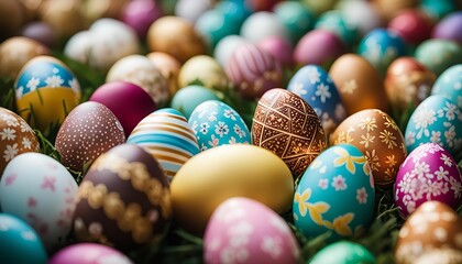 Obraz premium Easter Eggs Nestled in Green Grass