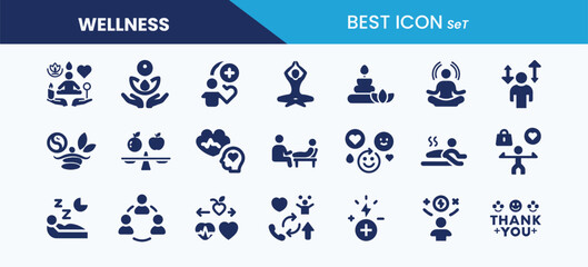  Best solid icon set collection of wellness. vector illustration.