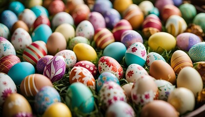 Colorful Easter Eggs Nestled in Grass