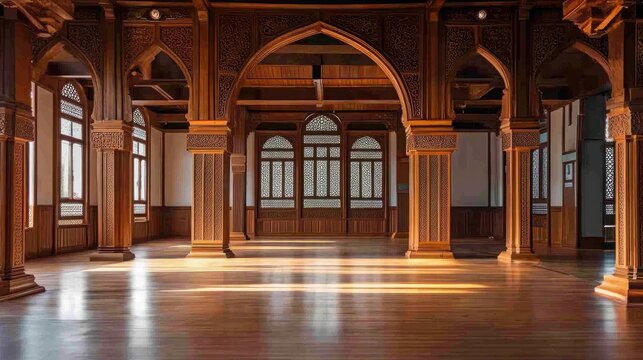 Ancient wooden mimbar with intricate carved details