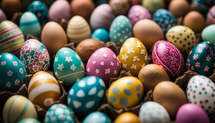 Fototapeta premium Colorful Easter Eggs in a Carton