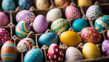 Fototapeta premium Colorful Easter Eggs in a Carton
