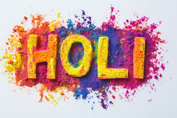 Vibrant Abstract Holi Background with Colorful Powder Explosion and Festive Typography